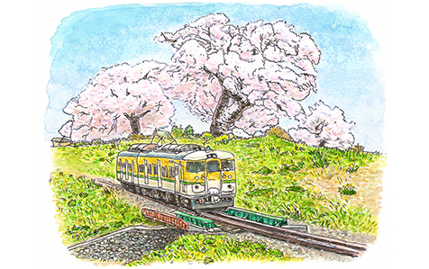 電車と桜